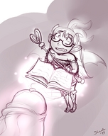 drawing wings monochrome penis glasses fairy boots shrunken_woman looking_up sheela book wand