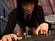 crush finger blood shrunken_men kneeling hand shrunken_woman manicure looking_at_tiny digital_render jamesmason0 ai_tanaka fateofallrevolutions objection-handling protestors