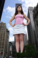 giantess collage city black_hair skirt buildings legs unaware standing clouds sky top hands_on_hips giulio_10