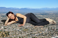 giantess collage landscape destruction clothed cleavage lying_down fire mountains suburbs giulio_10