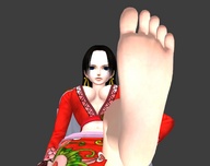 black_hair blue_eyes one_piece barefoot low_angle looking_down point_of_view looking_at_viewer raised_foot imminent_crush digital_render boa_hancock stormsage44