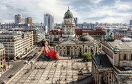 giantess collage city cleavage buildings brunette dress crowds rooftop_view zed782