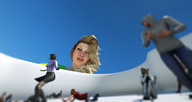 breasts nipples blonde skirt smiling scared sitting crawling shrunken_people looking_down standing sky green_top redfiredog digital_render