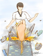 drawing giantess color destruction barefoot helicopter kick fire yamumil martial_arts