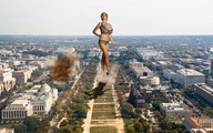 giantess collage panties mega blonde destruction bra high_heels huge_breasts hand shadow unaware sky jordan_carver washington_dc