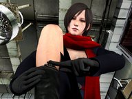 low_angle in_shoe gloves short_hair boots shrunken_man looking_down resident_evil pushing scarf looking_at_tiny ada_wong digital_render regts92