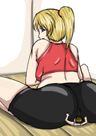 drawing blonde color butt butt_crush ponytail sitting trapped looking_at_viewer etz trying_to_escape