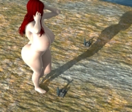 breasts growth giantess nude giga city butt barefoot huge_breasts red_hair red_nails digital_render roseuslupus