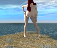 breasts growth giantess nude giga city barefoot ocean huge_breasts red_hair hand looking_down red_nails bending_forward digital_render roseuslupus