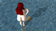 breasts growth giantess nude giga butt barefoot ocean huge_breasts red_hair red_nails digital_render roseuslupus