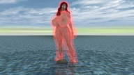 breasts growth giantess nude giga barefoot ocean huge_breasts red_hair red_nails digital_render red_glow roseuslupus