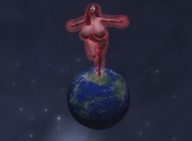 breasts growth giantess nude earth space planet barefoot huge_breasts red_hair digital_render cosmic_giantess red_glow roseuslupus