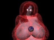 breasts growth giantess nude earth space planet huge_breasts red_hair digital_render cosmic_giantess red_glow roseuslupus