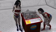 black_hair shrunken_people looking_down prison costume wonder_woman leotard justice_league digital_render dc_comics wonder_girl metal_room