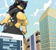 breasts drawing giantess furry macro city mega color swimsuit huge_breasts stroll