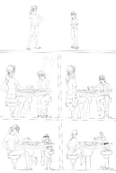 drawing comic monochrome barefoot shrinking sitting chess ponytails standing loose_clothing