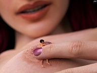 breasts nipples mouth barefoot finger shrunken_man suckling digital_render jamesmason0