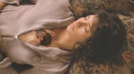 gentle collage sleeping black_hair clothed shrunken_man between_breasts