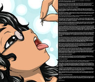 drawing vore black_hair color long_hair tongue handheld glasses story open_mouth meta imminent_vore emmagear etz vore_day vore_day_2015