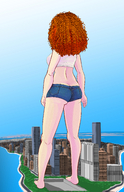 drawing giantess city mega color butt beach barefoot ocean red_hair standing daisy_dukes mikeharvey giant_tess