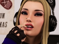 vore blonde mouth teeth finger blood gloves gore hard_vore hand face shrunken_man chewing digital_render jamesmason0 crunchy