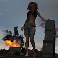 giantess destruction barefoot buildings fire legs belly sky pedicure looking_at_viewer ripped_clothing digital_render