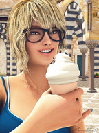 blonde mouth glasses ice_cream shrunken_men hand ice_cream_cone imminent_vore sorenzer0 looking_at_tiny digital_render