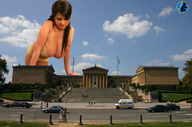 giantess collage city cleavage huge_breasts looking_down philadelphia leaning_on_building rachel_aldana ser-gts