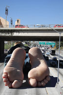 giantess collage toes barefoot jeans lying_down jr highway vehicles los_angeles sky overpass