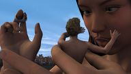 gentle giantess city aroused tongue handheld underwear undressing looking_at_tiny digital_render