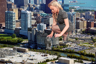 giantess collage city blonde destruction high_heels wonderslug kneeling hand skyscraper looking_at_tiny lainey_watson
