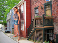 collage clothed mini_giantess sandals standing necklace looking_at_viewer giantesscity jeans_skirt