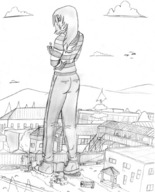 drawing giantess crush feet city monochrome destruction jeans walking sneakers shirt sneakerfactor