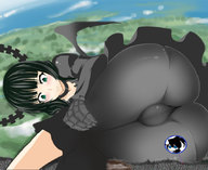 drawing giantess collage giga city black_hair color butt destruction green_eyes haloichigo dead_master black_rock_shooter