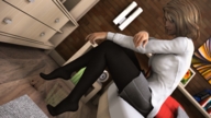 feet blonde stockings sitting shrunken_man raised_foot sample_image imminent_crush looking_at_tiny redfiredog digital_render