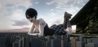giantess city mega buildings lying_down boots skyscraper mountains goth clouds sky tattoo goth_giantess looking_at_tiny digital_render unseenharbinger