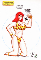 drawing giantess mega color barefoot cleavage giganta red_hair joe_gravel leopard_print dc_comics trident gorilla_grodd riddler black_manta legion_of_doom