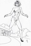 breasts drawing giantess mega monochrome high_heels buildings ripped_clothing fmtfluver