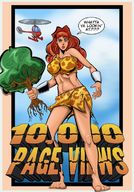 drawing giantess mega color barefoot cleavage bra helicopter angry giganta red_hair navel sky leopard_print dc_comics uprooted_tree