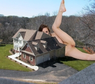 collage pussy brunette lying_down legs grass houses outdoors trees behind_house