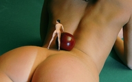 gentle collage nude butt ball shrunken_woman standing