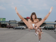 breasts nipples collage nude long_hair butt barefoot brunette legs running vehicles white_panties giantss looking_at_viewer knee_socks businesses