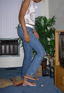 collage barefoot shrunken_man looking_down dark_skin floor raised_foot imminent_crush looking_at_tiny kimberly