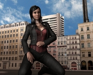 giantess buildings kneeling sky tattoo digital_render leather_outfit ladyannabellrose