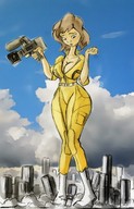 breasts drawing giantess city mega color destruction clothed cleavage buildings brunette brown_eyes short_hair boots foot_crush camera smoke clouds new_york_city belt jumpsuit teenage_mutant_ninja_turtles reporter april_oneil colonel-gabbo