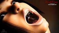 vore mouth teeth saliva face shrunken_woman advertisement hanging_on sample_image digital_render voraphilm