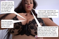 gentle collage large_breasts long_hair cleavage bra brunette story shrunken_man looking_down manicure between_breasts incest