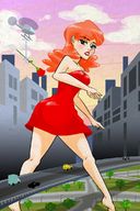 breasts drawing giantess city color butt barefoot buildings helicopter green_eyes red_hair dress legs rose highway vehicles straddling attack_of_the_50_foot_woman
