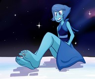 drawing giantess color blue_eyes barefoot blue_hair dress sitting blue_skin foot_play looking_down between_toes night jj-psychotic steven_universe lapislazuli cartoon_network
