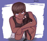 drawing gentle giantess blushing size_difference color cleavage shorts hugging goth zgriffen1